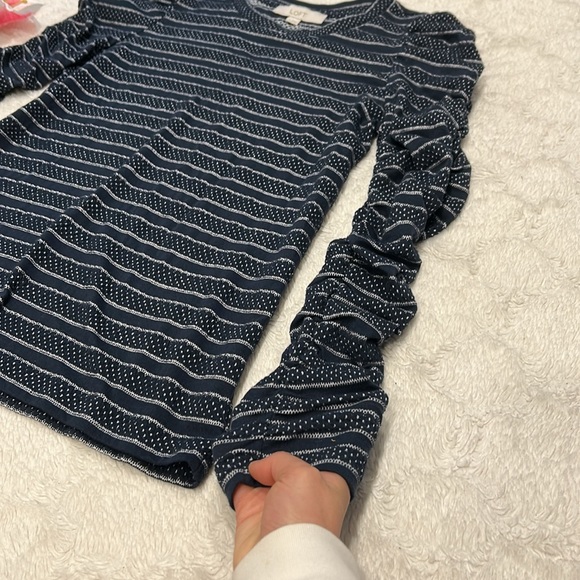 LOFT Navy Long Sleeve Shirt, Cinched Sleeves - Picture 3 of 8